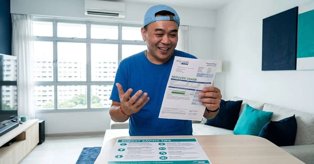 Singapore homeowner looking at a reduced electricity bill after following aircon energy saving tips