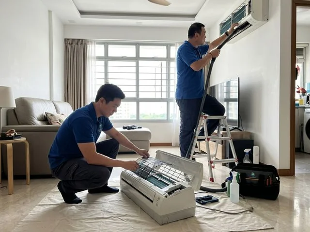 Cool Earth Aircon workshop with technicians servicing aircon units