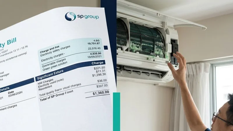 Singapore SP Group electricity bill showing higher than usual charges due to inefficient aircon operation needing chemical wash